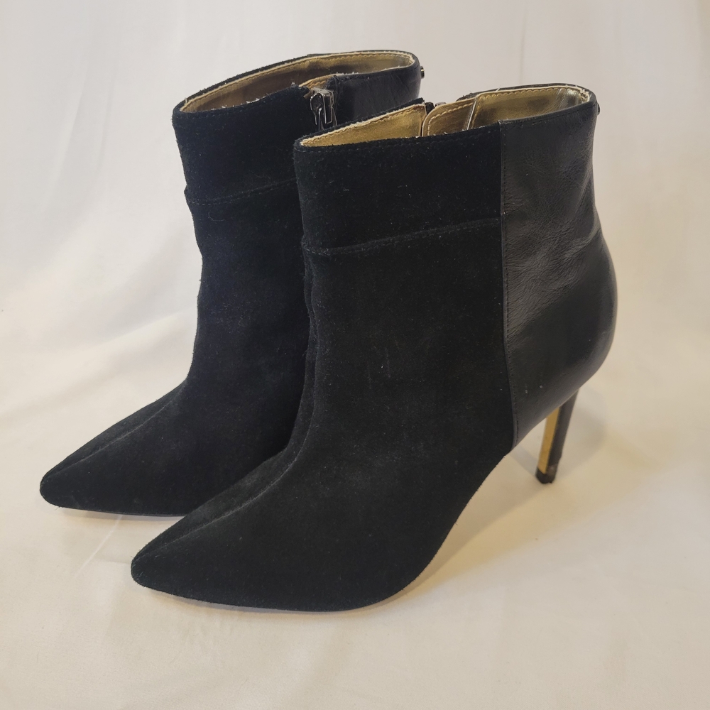 Ted Baker Suede And Leather Ankle Heeled Boots Black Size 37.5